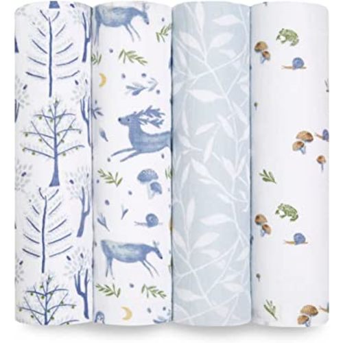 aden + anais Swaddle Blanket, 100% Organic Cotton Muslin Blankets for Girls & Boys, Baby Receiving Swaddles, Ideal Newborn & Infant Swaddling Set, 4 Pack, Outdoors