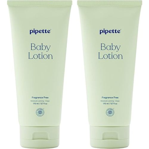 Pipette Baby Lotion, Fragrance Free, 5.7 fl oz (Pack of 2), Unscented Baby Lotion for Newborn, Sensitive Skin, and Kids, Non-Toxic and Hypoallergenic, Made with Ceramides