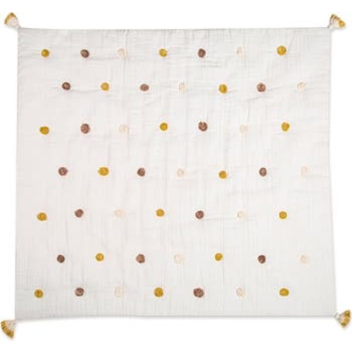 Pompom Cotton Muslin Baby Blanket