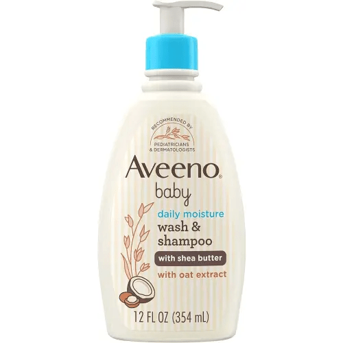 Aveeno Baby Daily Moisturizing 2-in-1 Wash & Shampoo, Baby Body Wash & Shampoo with Shea Butter & Oat Extract Gently Cleanses Baby's Sensitive Skin & Scalp, Gentle Coconut Scent, 12 fl. oz