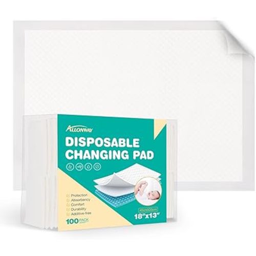 Disposable Changing Pads for Baby 100 Count, Diaper Changing Pad 13 x 18 in, Changing Pad Liner Super Absorbent, Perfect Disposable Pads for Newborns