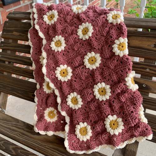 Handmade Daisy Granny Square Baby Blanket | Mauve Boho Nursery Decor