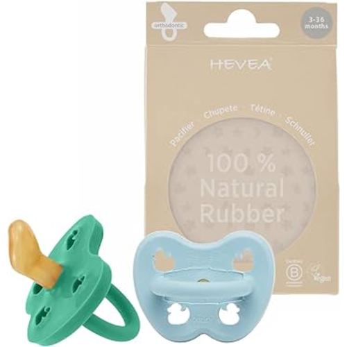 HEVEA Natural Rubber PacifierORTHODONTIC 3-36 Months Two-Pack - Maya Blue & Pop of Green