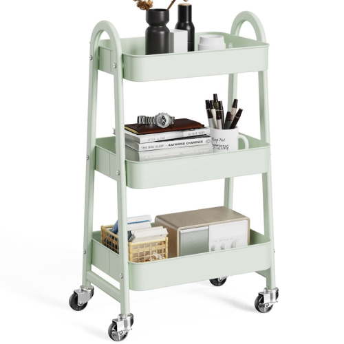 Gianna Utility Cart, Metal, 3‑Tier, Lockable Caster Wheels , 360° Rolling, Green