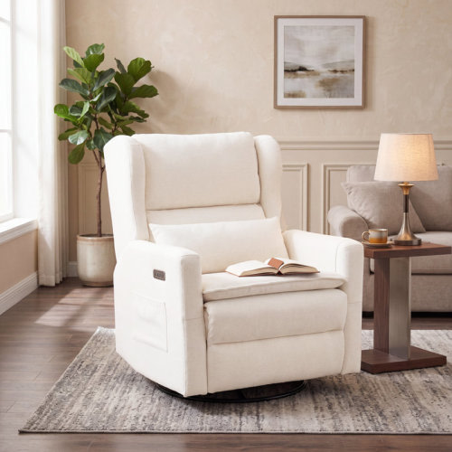 Latitude Run® Oversized Swivel Rocker Recliner Chair, 26" Extra Wide Glider Nursery Chair With Adjustable Headrest, Chenille Power Recliner Rocking With Double Cushion, Cup Holder & Reviews | Wayfair