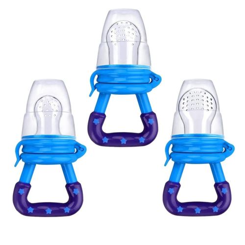 Baby Food Feeder 3 Pack Silicone Fruit Pacifier Teething Reusable Pouches Pacifier Blue by Mluchee(S,M,L)