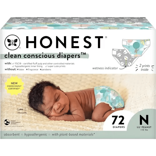 The Honest Company Clean Conscious Diapers | Plant-Based, Sustainable | Above It All + Pandas | Club Box, Size Newborn, 72 Count