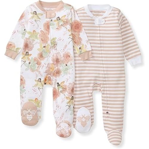Burt's Bees Baby Baby Girls' 100% Organic Cotton Zip Front One-Piece Sleep & Play Loose Fit Pajamas