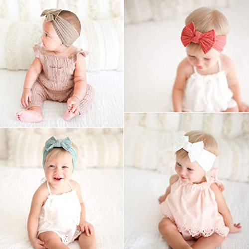 LaPettieCo Handmade Baby Headbands Stretchy Nylon Headband with Bows for Newborn Infant Baby Toddler Girls- Pack of 10