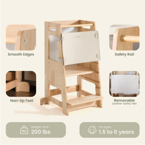 HARPPA Nordo | Safe & Stable Toddler Kitchen Wood Tower - Perfect for Cooking & Learning, Montessori Towers, Kitchen Chair, Best Presents for 2 year old, Kitchen Learning Tower, Helper Stool For Kitchen, Best Learning Towers, Montessori Stool, Montessori