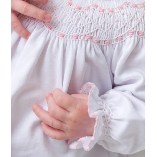 Sweetly Smocked Greeting Gown - Worth Avenue White with Palm Beach Pin