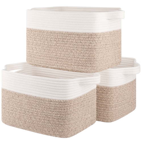 LITERRA 3 Pieces Storage Basket Woven Nursery Baskets for Organizing, Towels for Livingroom, Bedroom, Bathroom 5 Gallon Each One