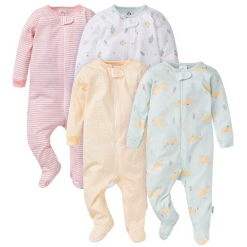Gerber Baby Girls' 4-Pack Sleep 'N Plays, Leopard, 0-3 Months