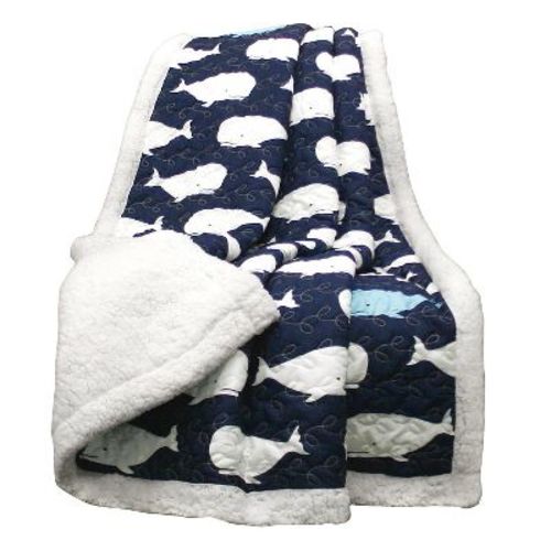 50"x60" Kids' Whale Faux Shearling Throw Navy - Lush Décor