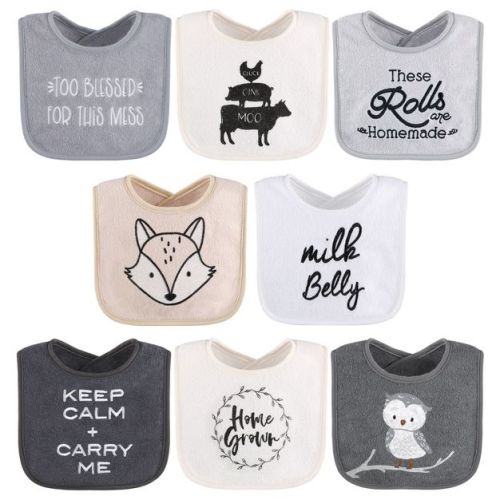 The Peanutshell Unisex Terry Cotton Baby Bibs, 8-pack, Black/white/gray