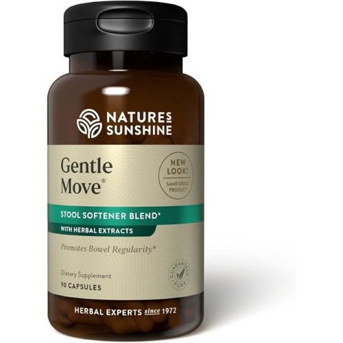 Nature's Sunshine Gentle Move: Experience Daily Digestive Support and Natural Constipation Relief with Natural Fiber for Soft Stools & Regularity, 90 Capsules