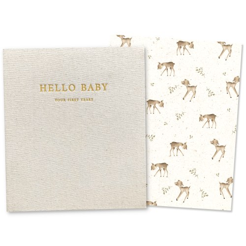 Baby Memory Book - First Year Keepsake - Gender Neutral Linen Woodland Milestone Book - Forest | Peachly – Peachly USA