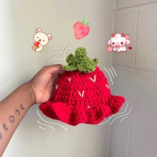 Crochet Strawberry Baby Hat, Handmade Newborn Winter Hat, Baby Shower Gift, Soft Cozy Gift