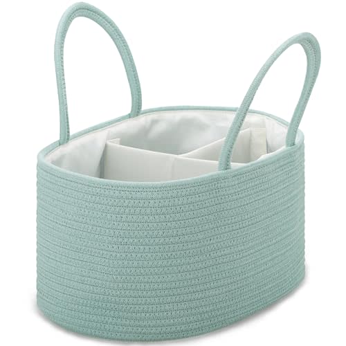 COMSE Large Baby Diaper Caddy Organizer for Girl Boy, Car Caddy with Handles, Cotton Rope Basket for Changing Table, Nursery Organizer, Gift for Baby Shower and Registry Must Have, Light Green