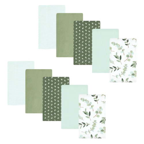 Hudson Baby Infant Girl Cotton Flannel Burp Cloths, Eucalyptus 10-Pack, One Size
