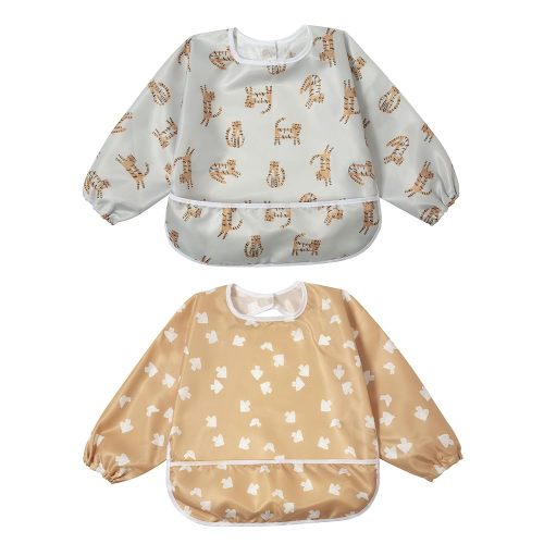 Little Dimsum Baby Bib with Pocket Waterproof Toddler Bibs Infant Feeding Bibs for Boys and Girls, Pack of 2 Colors