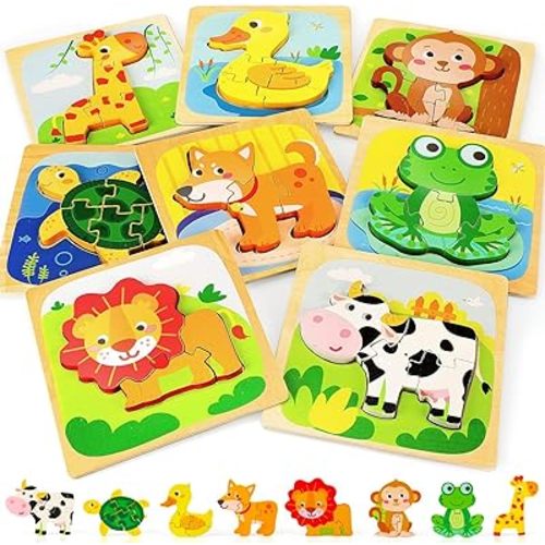 TOY Life Wooden Puzzles for Toddlers 1-3, Animals Toddler Puzzles 1-3, Puzzles for Toddlers 2-4, Wood Puzzles Montessori Toys for 1 2 Year Old, Baby Puzzles 12-18, Kids Learning Toy Xmas Gifts