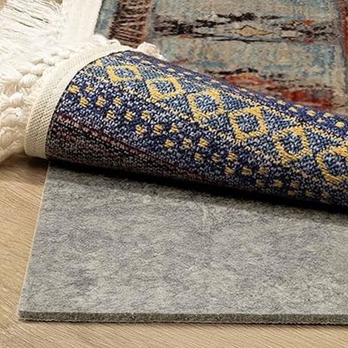 Rug Pad 5x7 with Adhesive Surface and Rubber Backing, Double Side Non Slip, 1/4" Thick, Under Area Rug Gripper Cushioned Felt Pad, Keep Carpet in Place and Safe, Hardwood Floors Protection