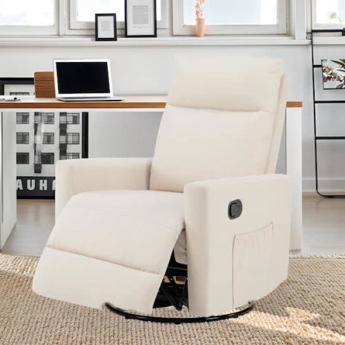 Beige Fabric High Back Swivel Recliner Chair Glider Rocking Chair for Nursery, Living Room