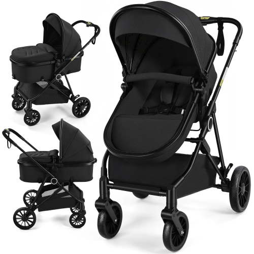 Vomeast Baby Stroller, Foldable Lightweight Travel Stroller, Reversible Seat, 5-Point Harness, Adjustable Canopy, Black