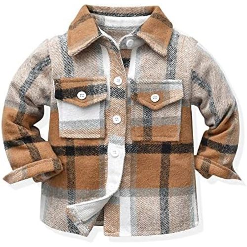 Toddler Baby Boys Girls Outfits Plaid Flannel Long Sleeve Shirts Button Down T-Shirt Tops
