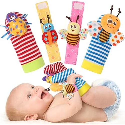 Bloobloomax Baby Rattles Toys for 0-12 Month, Infant Girl Boy Toys for Babies 3-6 Months, Newborn Hand & Foot Toys for 0 to 9 Months, Baby Shower Gifts Set with Wrist Rattle Socks