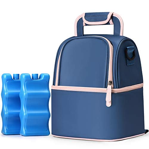 NCVI Breastmilk Cooler Bag with 2 Ice Pack, Breast Pump Bag with Cooler Fits 6 Bottles, Double Layer Breast Milk Baby Bottle Cooler Bag, for Travel, Nursing Mom Daycare, Work, Picnic (SkyBlue)