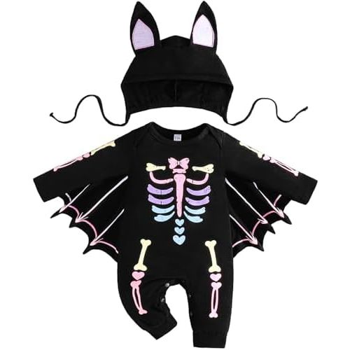 Winmany Newborn Baby Boys Girls Halloween Costumes with Hat 2PCS My 1st Halloween Jumpsuit Infant Cosplay Bat Romper Clothes