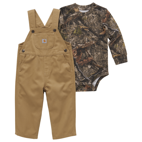 Carhartt Camo Long-Sleeve Bodysuit and Canvas Print Overalls Set for Babies