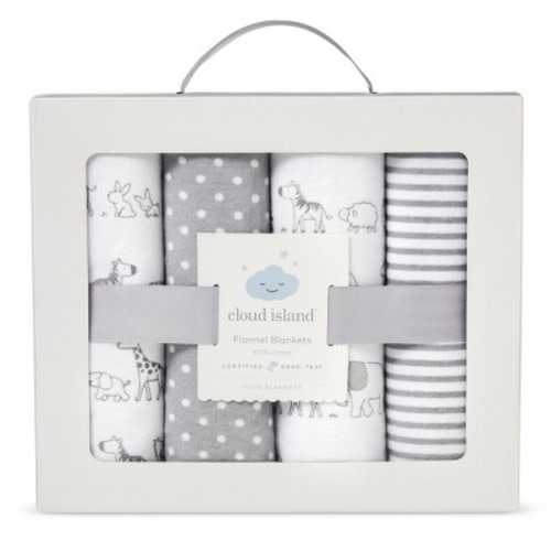 Flannel Baby Blankets Two by Two 4pk - Cloud Island™ Gray