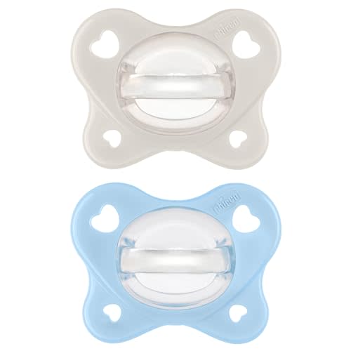 Chicco PhysioForma® Dual Soft One-Piece Orthodontic Silicone Pacifier for Babies 2-6 Months | BPA & Latex Free | Reusable Case | Pearl/Sky, 2pk