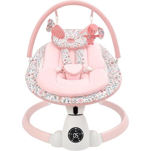 Baby Swing for Infants, Electric Baby Swing with Bluetooth, Portable Infant Swing with 5 Speeds, 10 Lullabies, 5-Point Harness & Remote Control, for Newborns Infants Indoor Outdoor Use (Pink)