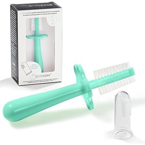 grabease Double Sided Toothbrush Training Toothbrush First Toothbrush Infant Toddler Baby Toothbrush, BPA-Free & Phthalate-Free for Baby & Toddler, 1 Pack, Mint