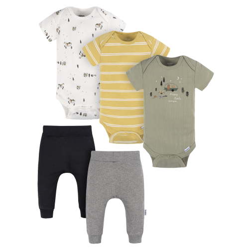 Gerber Baby Boy Bodysuits & Pants Outfit Set, 5-Piece, Newborn-12 Months