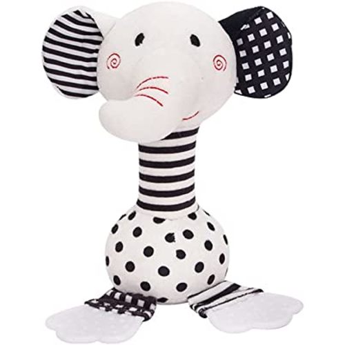 Baby Toys 0-12 Months, Black and White Newborn Toys, Soft Plush Rattle Stuffed Animal Toy with Teether and Sound, Developmental Hand Grip Toys (Elephant)