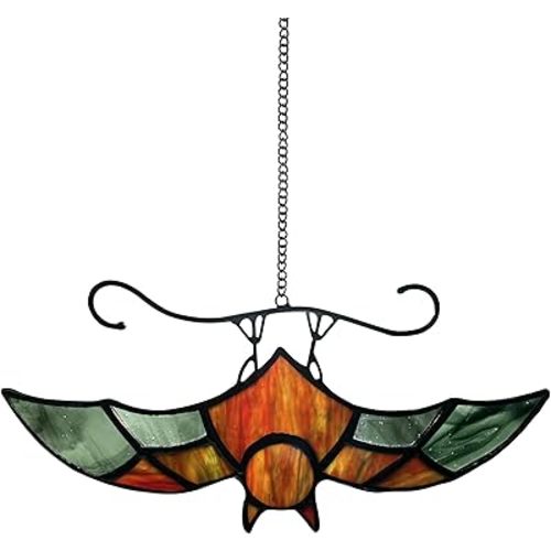 Bat Decor Stained Glass Window Hanging Suncatcher for Window,Halloween Bat Decoration 6.9 inch