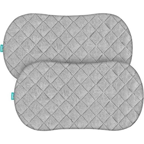 Bassinet Mattress Pad Cover, Waterproof, Ultra Soft Bamboo Viscose Fleece Surface, Universal Fit for Hourglass/Oval Bassinet Mattress, 2 Pack, Washer & Dryer, No Loosen and Pre-Shrinked, Grey