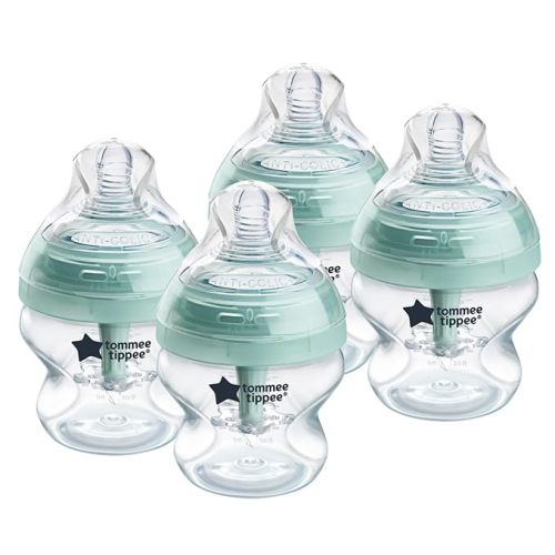 Tommee Tippee Advanced Anti-Colic 5 oz BPA Free Baby Bottles, Newborn 0+ Months, Slow Flow Breast-Like Nipple, Unique Design Keeps Air Away from Milk and Baby, Clear, Pack of 4