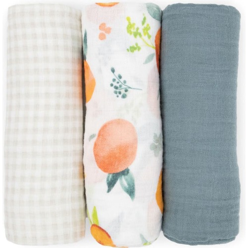 little unicorn 3-Pack Organic Cotton Muslin Swaddle Blankets, Georgia Peach 2