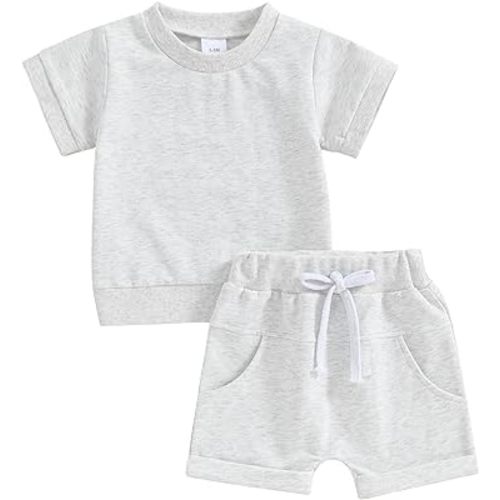 Thorn Tree Toddler Boys Clothes Set Short Sleeve T-shirt Top Elastic Waist Pocket Shorts Solid 2Pcs Outfits