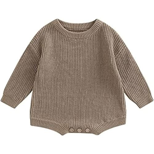 woshilaocai Baby Boy Girl Sweater Oversized Long Sleeve Romper Warm Crewneck Bodysuit Knitted Winter Clothes