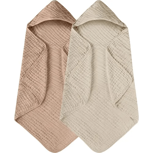 Yoofoss Hooded Baby Towels for Newborn 2 Pack 100% Muslin Cotton Baby Bath Towel with Hood for Babies, Infant, Toddler and Kids, Large 32x32Inch, Soft and Absorbent Newborn Essential