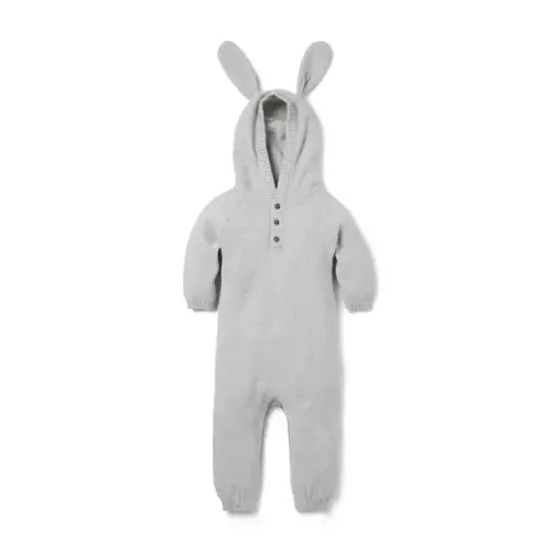 Baby Earl Grey Heather Baby Bunny Ear Hooded One-Piece by Janie and Jack
