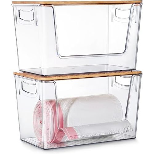 Hudgan Trash Bag Holder Dispenser for Home Edit, 2 Set Stackable Storage, Potato and Onion Storage