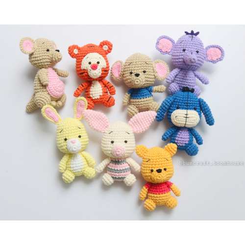 Crochet pooh and friends set or pooh, tigger, eeyore, piglet, lumpy, kanga, roo, rabbit baby shower decor